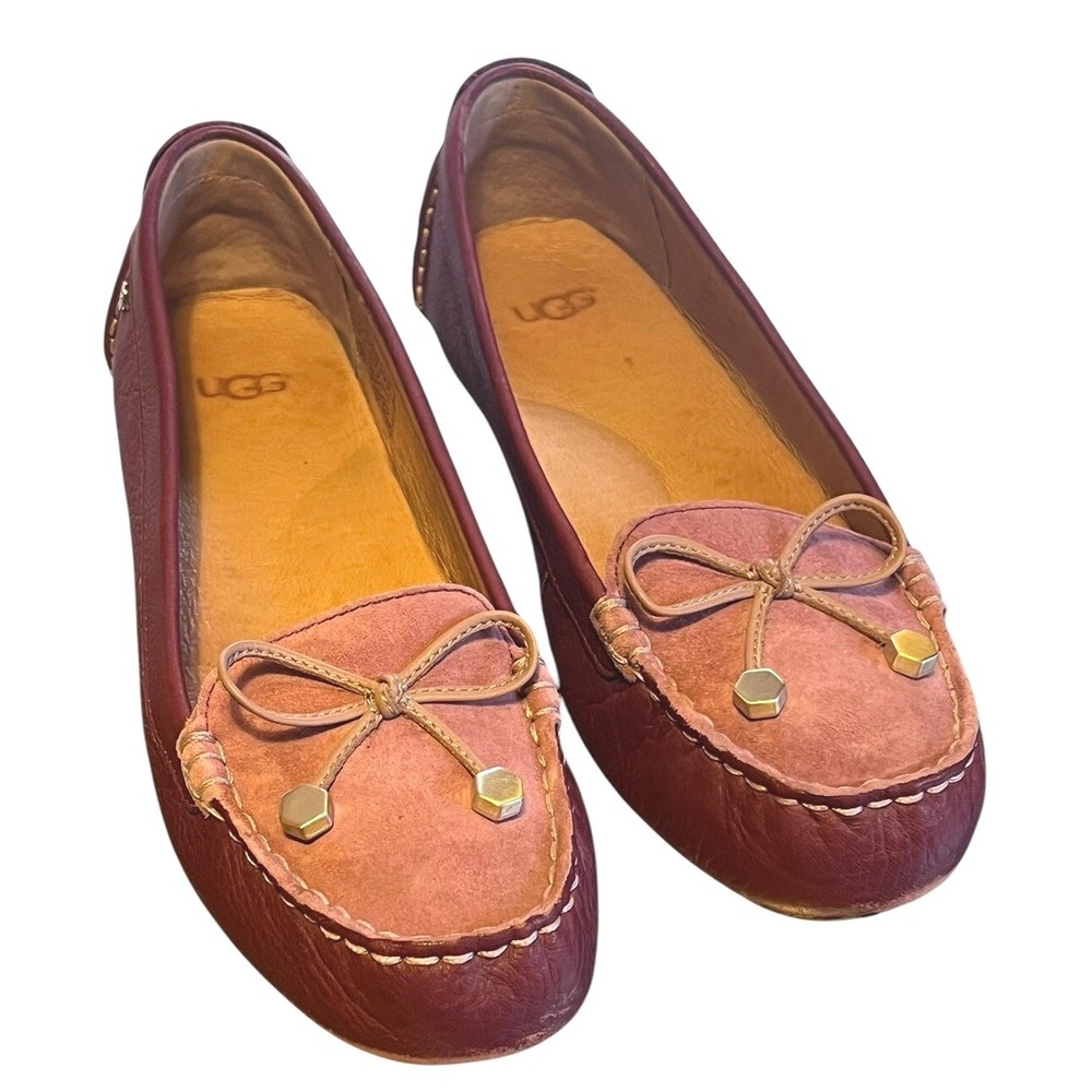 UGG Brinley Pink Suede/leather Woman's Loafers Bow Tassel 1017291‎ Sz US 6/EU 37